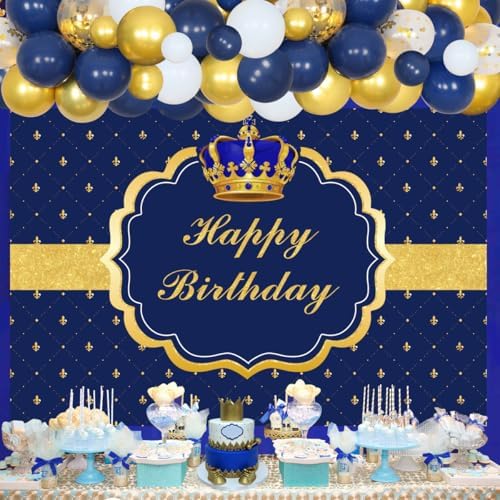 Royal Prince Birthday Decorations for Boy Royal Blue Balloon Garland Kit with Prince Birthday Photography Backdrop Crown Balloon for Prince Birthday Baby Shower Decorations - Image 4