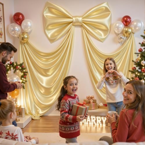 Big Gold Bow Backdrop Large Gold Bow Decor Gift Bows Birthday Decorations 48x24x120 Inches Giant Bow Birthday Party Backdrop for Wedding Baby Shower Photography Coquette Room Decor - Image 4