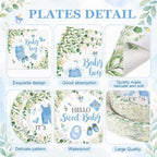 Pickmesh 250 Pcs Blue Boy Baby Shower Disposable Tableware Set Hello Sweet Boy Paper Plates Napkin Cup Cutlery with Sage Decoration for Gender Reveal Birthday Party Supply Baby Shower, Serve 50 Guest - Image 3