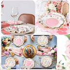 Funnymoom 200 Pcs Pink Wild Floral Party Decorations Paper Plates Serve 50 - Image 5