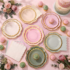 144 Pcs 48 Guests Sage Green and Pink Paper Plate and Napkin Party Supplies - Image 4