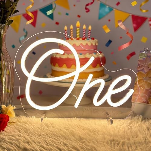 One Neon Sign for First Birthday LED Signs Warm White One Year Old Birthday Table Number Neon Lights Lamp for Home Birthday Party Decor Bedroom Decorations Christmas Gift 30cm*21cm - Image 5