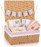 Gerrii Wedding Party Decoration 12 x 9.4 x 5.3 in Large Wicker Storage Basket with Lid Wedding Card Box and Card Banner Set Money Envelope Box Gift for Baby Shower Favor Supplies(Red Plaid) by Gerrii