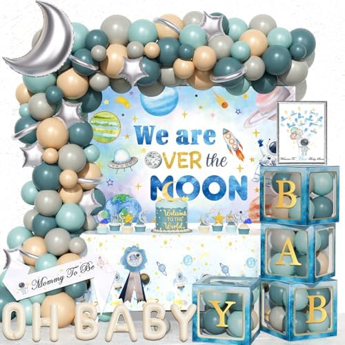 Party Inspo Over The Moon Baby Shower Decorations, Moon and Stars Baby Shower Decor, Space Astronaut Themed Party Supplies Backdrop Balloon 124 PCs Space Themed Party Supplies by Unknown