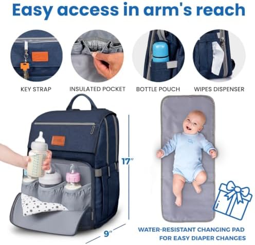 Pillani Baby Diaper Bag Backpack - Baby Bag for Girls & Boys, Large Waterproof Diaper Backpack - Baby Shower Gifts for Boys & Registry Must Haves - Travel Diaper Bags with Changing Pad - Newborn Stuff - Image 5