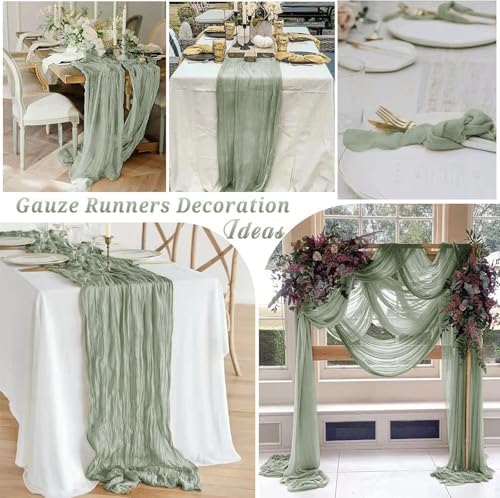 16 Pack Sage Green Cheesecloth Table Runner 10FT Boho Gauze Cheese Cloth Table Runner Long Rustic Sheer Table Runners for Wedding Bridal Baby Shower Birthday Party Table Decorations - Image 4