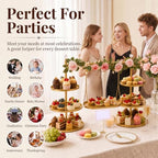 Metal 3 Tier Cupcake Stands,Removable Swing Tray & Decor Set, Gold - Image 3