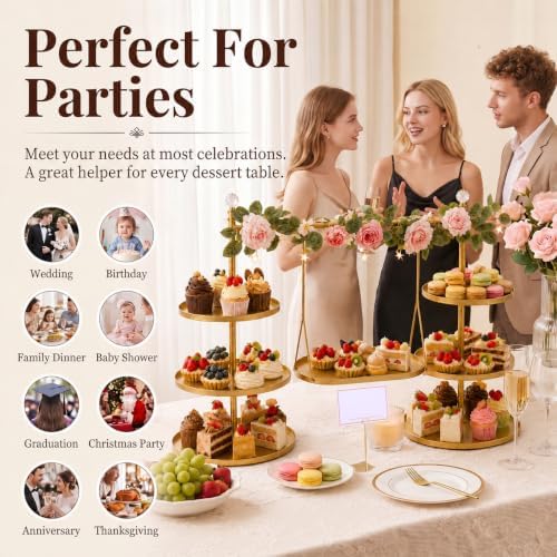 Metal 3 Tier Cupcake Stands,Removable Swing Tray & Decor Set, Gold - Image 3