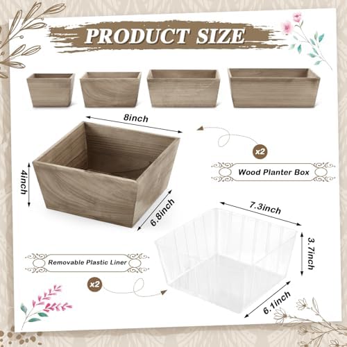Dandat 2 Set 8 Inch Wooden Flower Box Rustic Table Centerpieces,Brown - Image 2