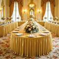 14ft Length Dark Gold Satin Table Skirt for Rectangle Tables-Wrinkle Resistant Ruffle Table Skirting Glitter Desk Cover Skirt for Birthday Party Wedding Banquet Display Gift Dining Table Decorations by Partisky