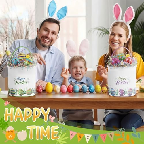 Honeydak 6 PCS Colorful Eggs Bunny Canvas Basket for Kids Carry Tote - Image 6