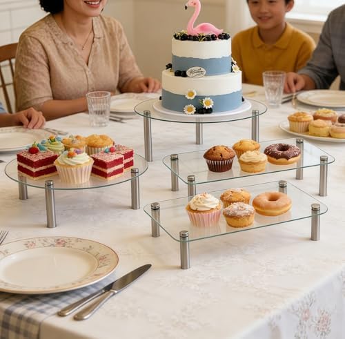 6 Pack Tempered Glass Cake Stands Set 9 11 13 Inch Dessert Display Riser - Image 4