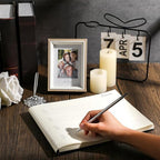Geyee Leather Guest Book and Pen Stand Set, 10.5" x 8", Black - Image 4
