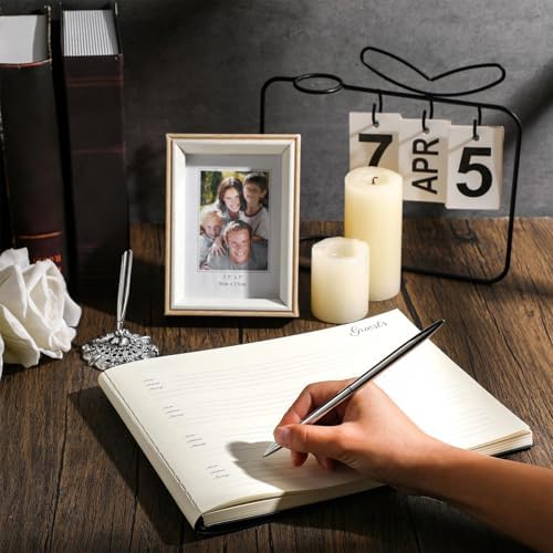 Geyee Leather Guest Book and Pen Stand Set, 10.5" x 8", Black - Image 4