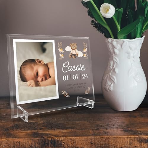 11.75"x9.75" Custom Glass Picture Frame for 5x7 Photo, Personalized Baby Picture Frames, Nursery Decor for Gender Reveal and Baby Announcement Ideas, Adoption Gifts for New Parents (Design 3) - Image 7
