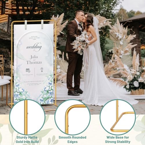 VZZNN 2 Pack Wedding Welcome Sign Stand, 68”x31”x20” Adjustable Gold Easel Holder with 4 Leather Straps, Heavy Duty Metal Floor Easels for Wedding Signs, Seating Charts, Baby Shower, Party Decor - Image 4