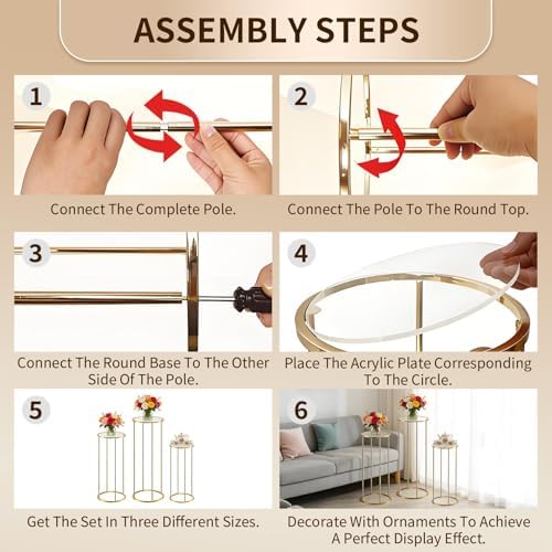 Takywep Cylinder Stands for Party, 3PCS Golden Metal Cake Pedestal Stand Height Adjustable for Weddings, Birthdays, Baby Showers Elegant Multi-Tier Dessert Display Stand for Parties & Events - Image 4