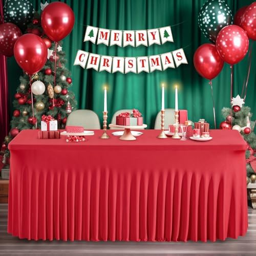 Shillance 6 Packs Red Spandex Table Clothes for 8 Foot Rectangle Table, Spandex Table Covers 8FT Stretch Table Skirts Wrinkle Free Fitted Table Cloth for Valentines, Event, Wedding, Banquet & Parties - Image 6