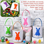 Honeydak 6 PCS Easter Basket for Kids, Cute Bunny Canvas Tote Bucket - Image 5