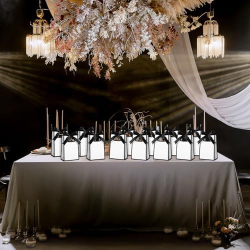 AmazingSpark 50 Pcs White Black Mini Gift Bags Bulk 6.3 x 3.9 x 2.8 Inch Party Favors Elegant Small Gift Bags with Handles and Ribbon Bows for Wedding Birthday Bridal Baby Shower Party Favors - Image 6