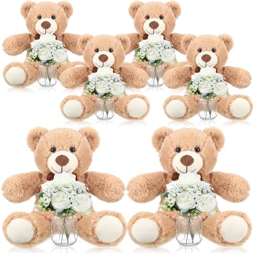 6 Set Teddy Bear Baby Shower Centerpieces with Mason Jar, Brown by Ferrochef