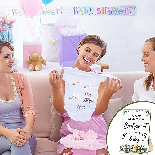 Handepo 26 Pcs Baby Shower Games DIY Bodysuit Set 1 Wooden Sign 15 White Bodysuits 10 Fabric Markers for Birth Decorating Kit(Woodland Animal) - Image 7