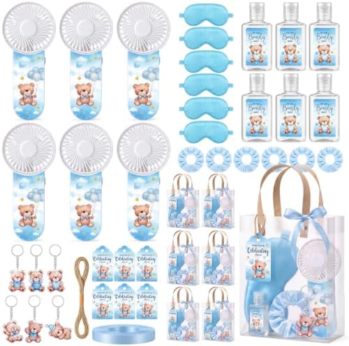 Capoda 6 Set Boy Baby Shower Prizes for Guest, Blue Bear Handheld Fan Favor by Capoda