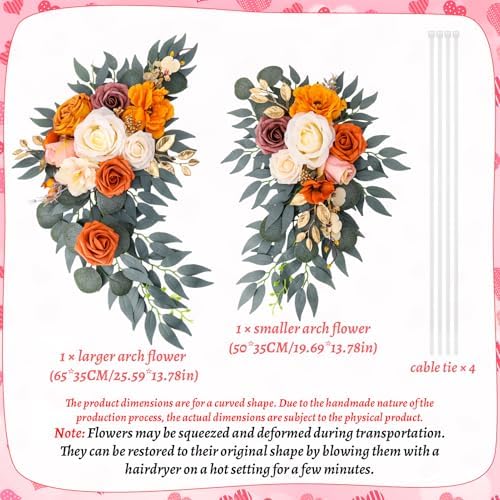 Wedding Arch Flowers Fall 2 Pcs, Fabric Floral Swag for Ceremony - Image 7