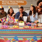 Funnymoom 452 Pcs Mexican Party Decoration for 50 Guest, Mexican Paper Plates Napkins Cups Tablecloth Cutlery Straws Fiesta Disposable Tableware Set for Mexico Taco Wedding Birthday Party Supplies - Image 4