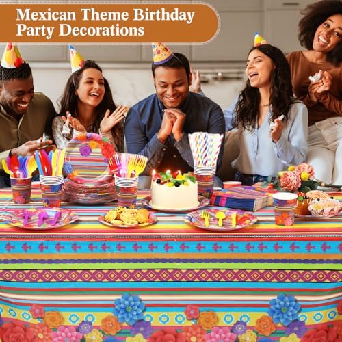 Funnymoom 452 Pcs Mexican Party Decoration for 50 Guest, Mexican Paper Plates Napkins Cups Tablecloth Cutlery Straws Fiesta Disposable Tableware Set for Mexico Taco Wedding Birthday Party Supplies - Image 4