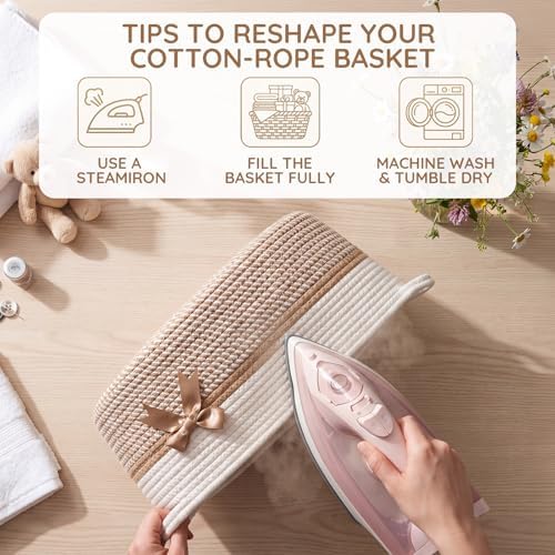 Colingmill Large Woven Gift Basket Empty 17”x13”x7.6” Jumbo Storage Basket with Gift Bag Ribbon and Tulle Gifts Card Paper Filler for Wedding DIY Baby Toy Baskets with Handles(Khaki,Stripe) - Image 4