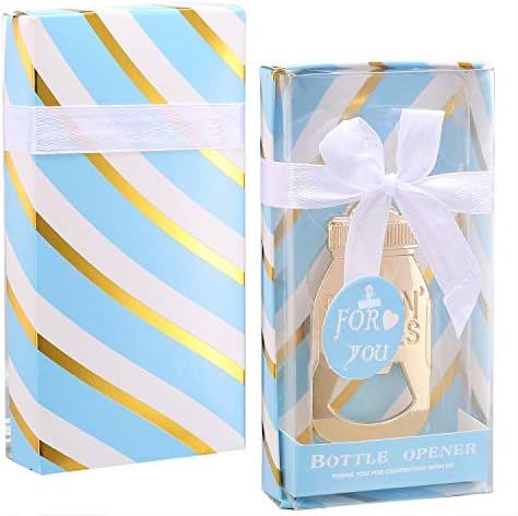Pack of 24 Bottle Openers Baby Shower Favors, Gifts, Decorations, or Souvenir for Guest With Gift Boxes, Poppin Bottle Design for Baby Boys or Girls (Blue) - Image 3