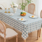 Blue Tablecloth Rectangle, Gingham Cotton Linen Checkered, 55x120 Inch - Image 2
