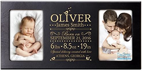 Personalized New Baby birth announcement picture frame for newborn boys and girls Custom engraved photo frame for new mom and dad parents and grandparents holds 2 4x6 photos (Black) by LifeSongMilestones