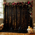 10x10FT Black Wrinkle Free Backdrop Curtains with Lights String for Parties - Photo Curtain Backdrop with Lights for Wedding Decorations, Bridal Baby Shower Birthday Party Photography Background by WishCare