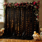 10x10FT Black Wrinkle Free Backdrop Curtains with Lights String for Parties - Photo Curtain Backdrop with Lights for Wedding Decorations, Bridal Baby Shower Birthday Party Photography Background by WishCare