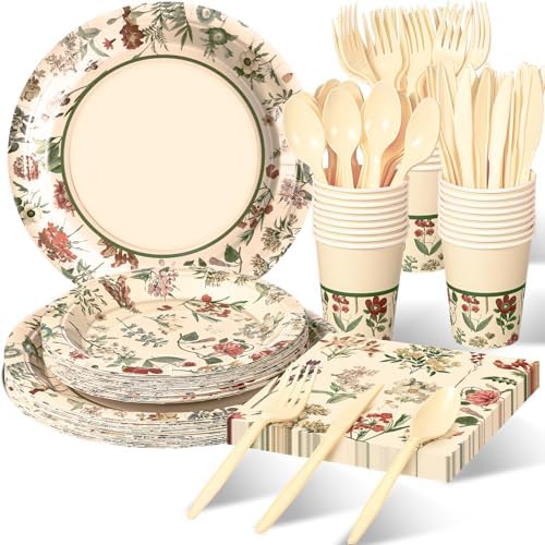 Roshtia Floral Party Supplies Set for 50 Guests - Watercolor Flowers Paper Plates & Napkins, Disposable Dinnerware for Women & Girls Birthday, Vintage Tea Party & Baby Shower Tableware - Image 3