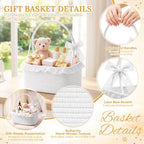 3PACK White Woven Gift Basket Set with Long Handles Gift Basket Empty - Image 3