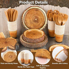 Kochorie 350 PCS Camping Wood Grain Slice Tableware Set Rustic Camping Plates Napkins Cups Cutlery Hunting Birthday Party Decorations Lumberjack Dinner Camping Party Decorations Serve 50 Guests - Image 3