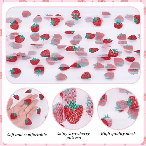 12 Pcs 29x70 Inch Strawberry Shiny Glitter Tulle Table Runner, Pink Lace Tablecloth for Cake Birthday Party Wedding Baby Shower Christmas Decorations - Image 3