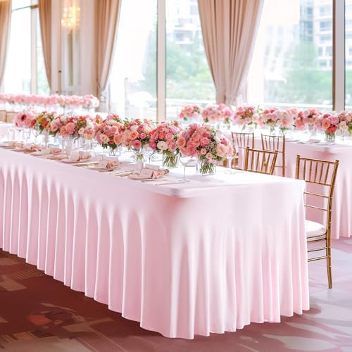 PARTISKY Pink Spandex Tablecloth for 6ft Rectangle Tables, Stretchable Table Cover Skirt for Folding Tables Weddings Parties Banquets Events Trade Shows and Dessert Table - Image 2