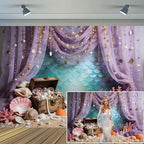 10x5ft Under The Sea Mermaid Backdrop Starfish Corala Pearl Background Ocean Princess Birthday Party Decorations Banner Baby Shower Wedding Portrait Photography Booth Props - Image 2