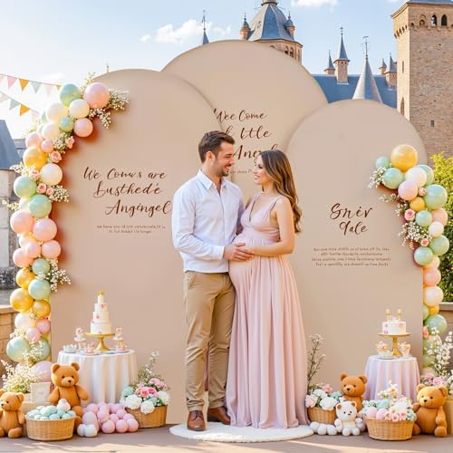 Nude Arch Backdrop Cover 7.2ft 6.6ft 6ft Arch Cover Set of 3 Arch Covers Stretchy Backdrop for Wedding Party Baby Shower Birthday Photography Spandex Arch Stand Covers Backdrop Curtains Decor - Image 3