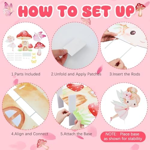 4 Pcs 23.6 Inch Large Fairy Theme Cardboard with Stand and 20 Butterfly Cutout, Prop up Mushroom Butterfly Fairy Yard Signs Decoration for Forest Wonderland Garden Fairytale Photo Prop - Image 3