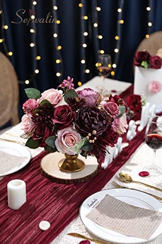 Serwalin Burgundy Purple Artificial Flowers, Silk Rose Flowers for Wedding - Image 4