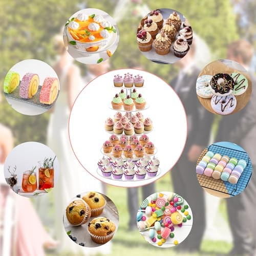 YestBuy 5 Tier Round Acrylic Cupcake Tree Tower Display Stand Display for Pastry Wedding Birthday Party (5 Tier Round (4" Between 2 Layers)) - Image 6