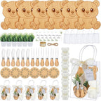 Honeydak 49 Pcs Bear Baby Shower Prizes for Game Players 6 Sets Bear Shaped Bamboo Cheese Board Fork Knives Coasters Towel Potted Plant Thanks Card Gift Bag for Baby Bridal Shower Wedding Favors by Honeydak
