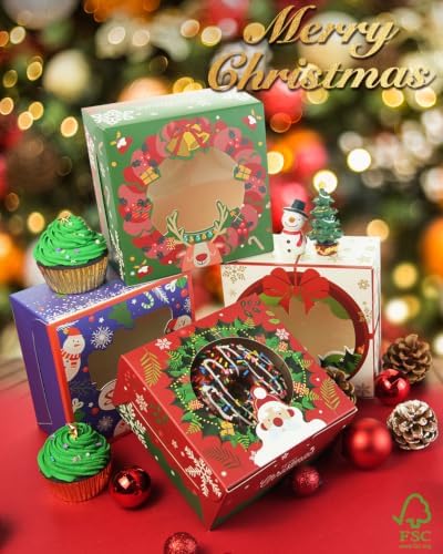 qiqee Christmas Bakery Box with Window 60packs 6x6x3 Cookie Boxes Pastry Box for Christmas - Image 6