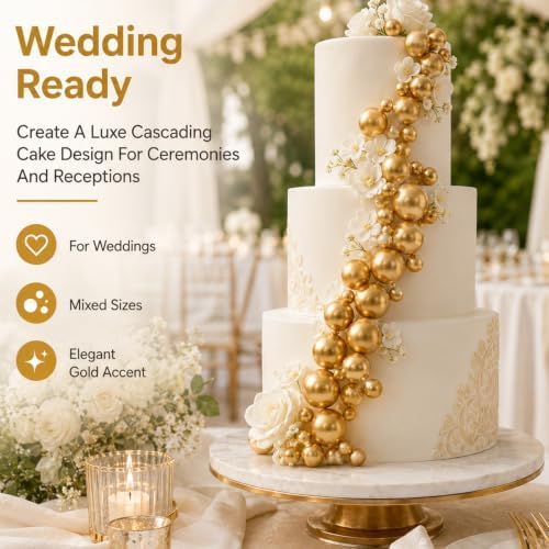 324 Pcs Balls Cake Toppers, Gold Cake Balls Decorations - Image 4