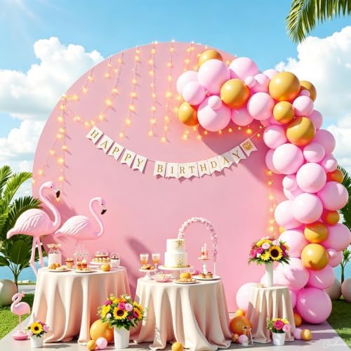 Gallety 7.2FT Pink Round Backdrop Cover with String Lights, Adjustable Fit for 5FT–7.2FT Circle Arch Stands, 4 Metal Clips & 24 Clear Clips, Circle Backdrop Cover for Wedding, Birthday & Baby Shower - Image 6